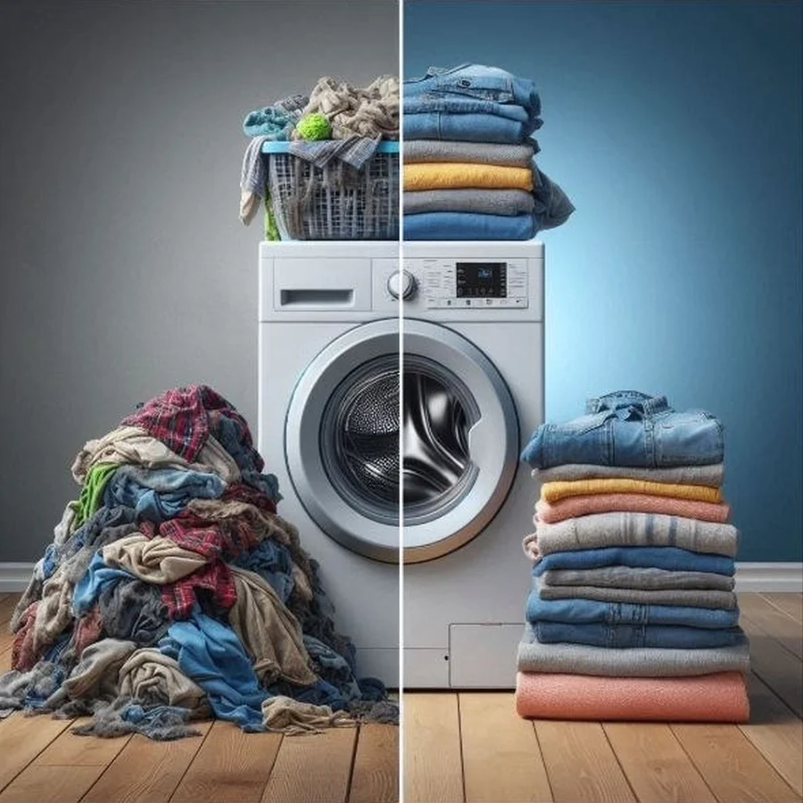 Linge lavé, plié et rangé