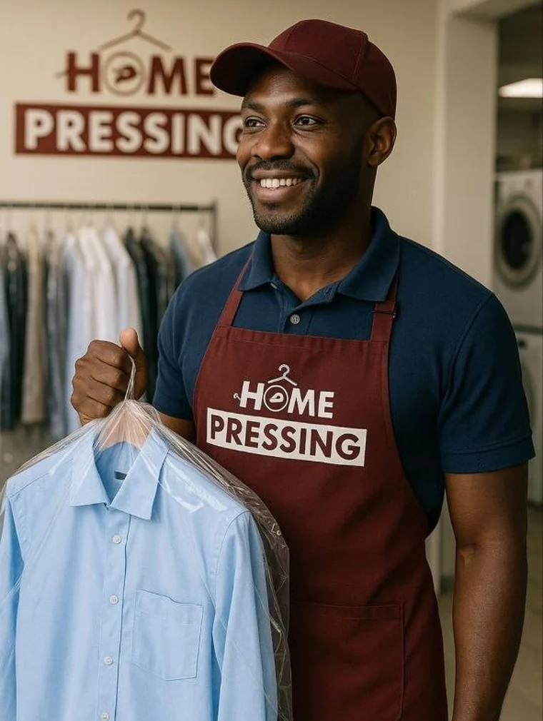 Un employé Home Pressing présentant une chemise