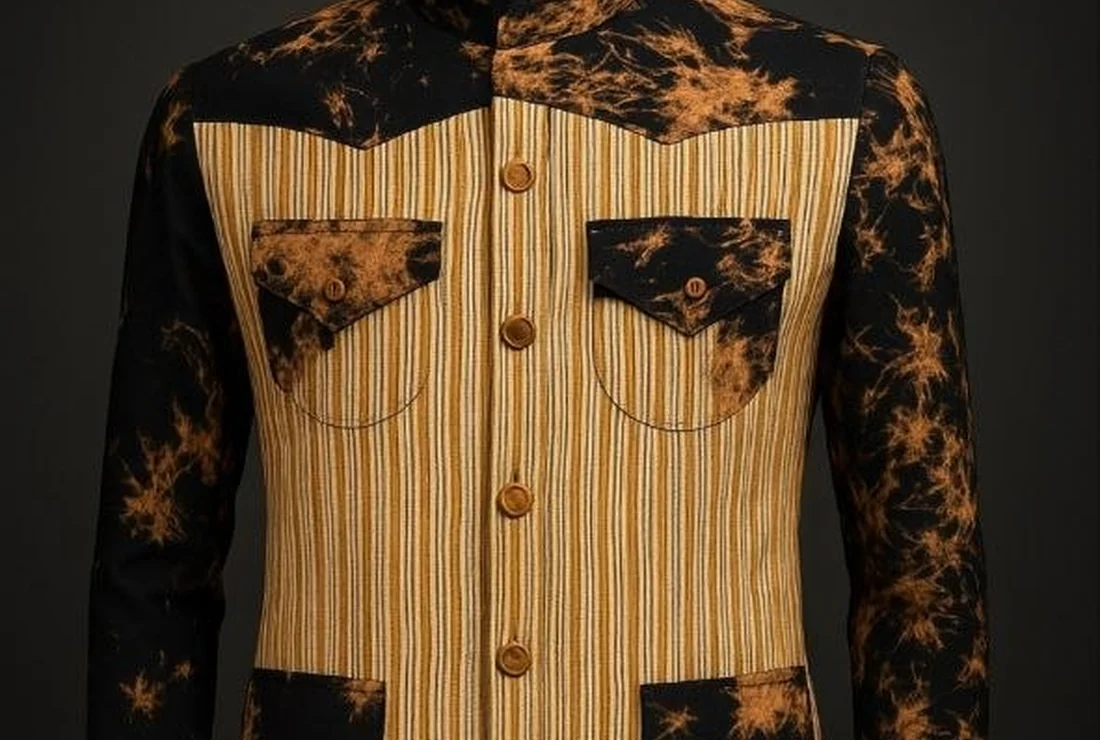 Détail d'une veste : boutonnage et poches contrastées